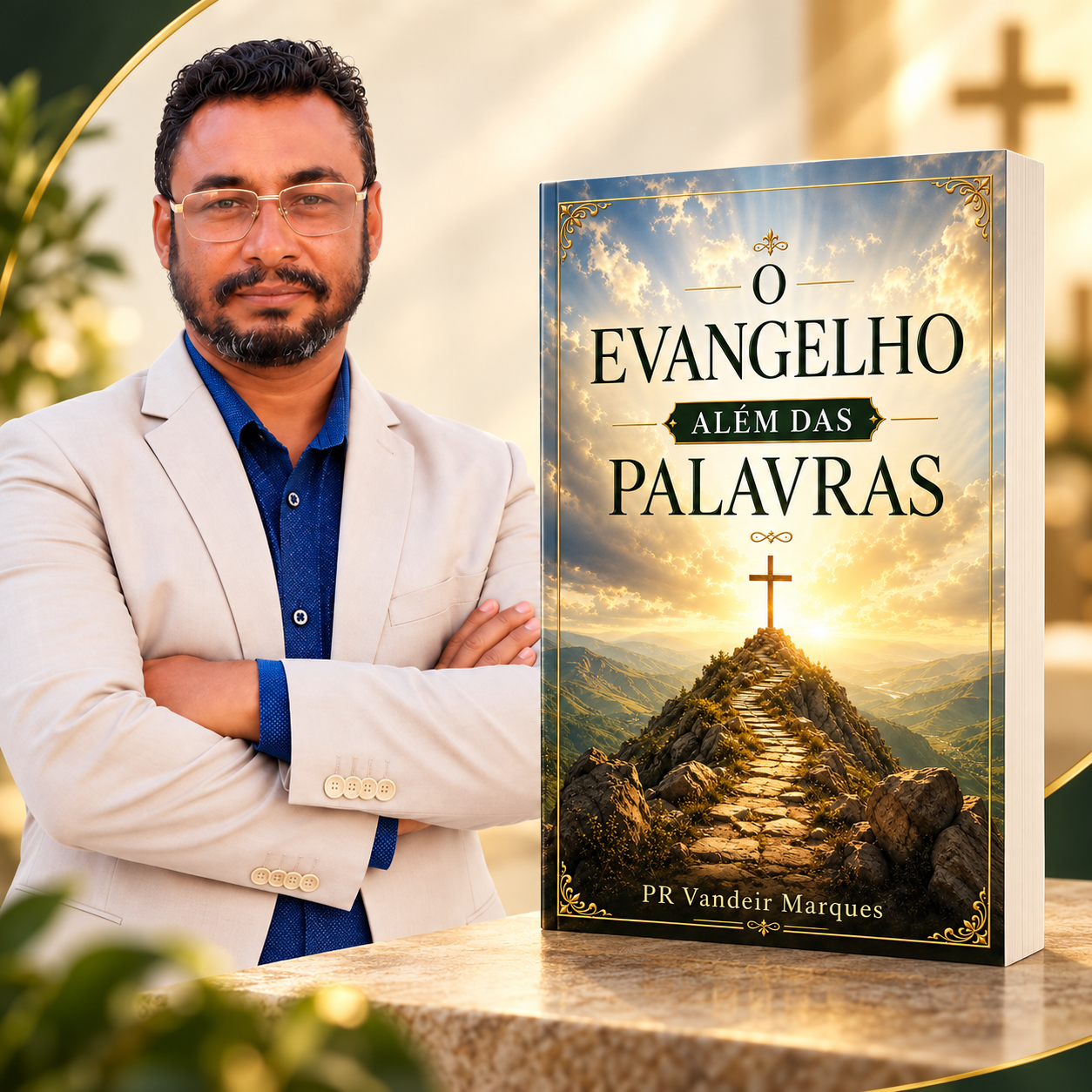 Composição ilustrativa de Vandeir Marques ao lado de seu livro