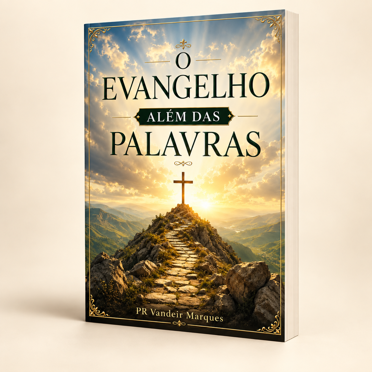 Mockup ilustrativo do livro O Evangelho Além das Palavras, de Pr. Vandeir Marques